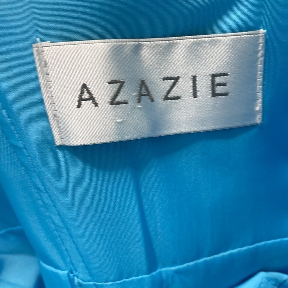 Azazie Blue Satin V Neck Draped Mini Dress Sz. 8 - Picture 3 of 4